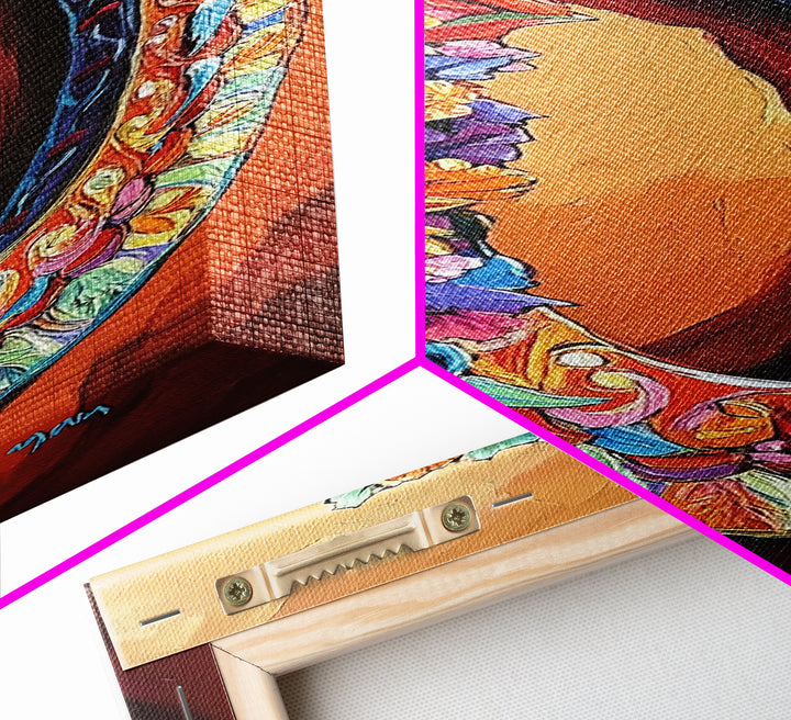 Autumn, Floral, Wreath, Decor, Framed Canvas Print, Fall boho wall art, rustic kitchen decor, entryway farmhouse painting, cozy orange tones