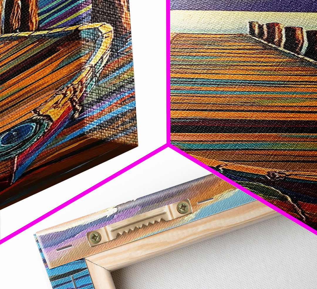 Boat, Dock, Sunset, Water, Canvas Print, Serene Nautical Wall Art, Lakehouse Decor, Minimalist Ocean Landscape, Peaceful Seascape