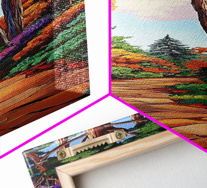 Autumn, Pathway, Forest, Trees, Framed Canvas Print, Fall foliage art in impressionist style, perfect Entryway Wall Art or Seasonal Home Decor