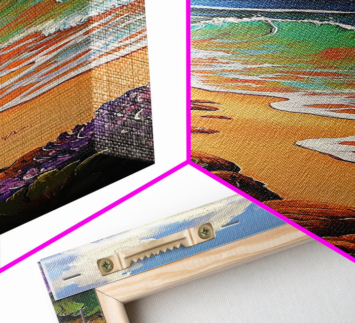 Coastal Waves, Beach Shoreline, Ocean Nature Art, Bright Summer Seascape, Nautical Bathroom Decor, Canvas Print