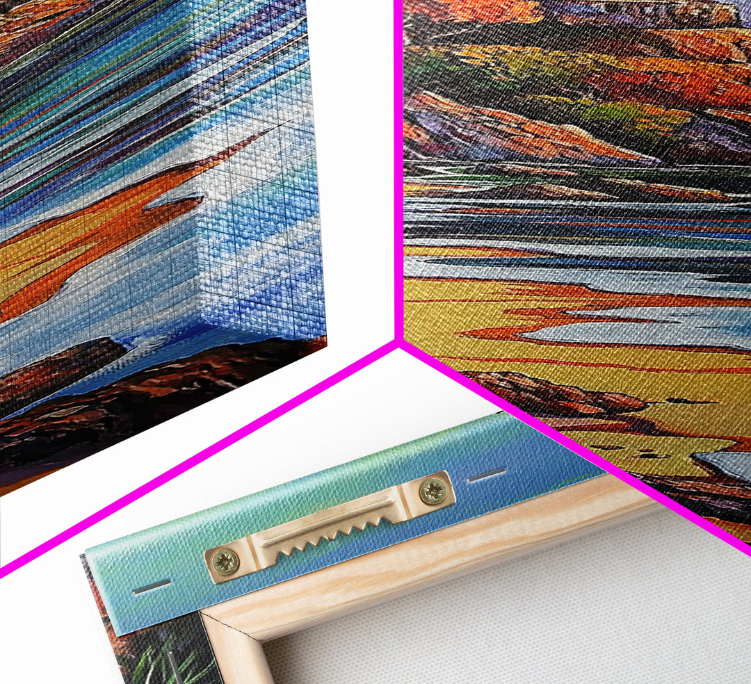 Autumn Lighthouse, Coast, Beach Sunset Landscape Framed Canvas Print, Coastal Wall Decor, Fall Living Room Art, Vibrant Nature Artwork