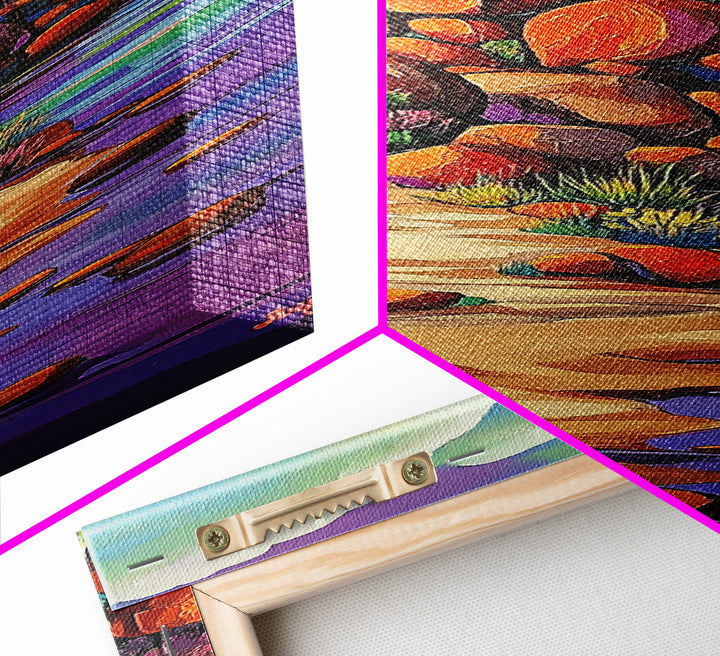 Desert Trail, Rocks, Nature, Framed Canvas Print, Desert path painting, wild rocky trail artwork, hallway decor, southwestern rustic style