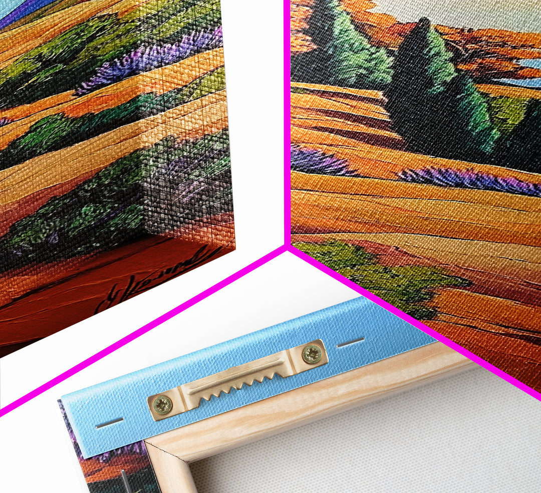 Autumn Hillside, Trees, Landscape — Framed Canvas Print of fall countryside with trees, perfect Fall Bedroom Art or Rustic Living Room Wall Art