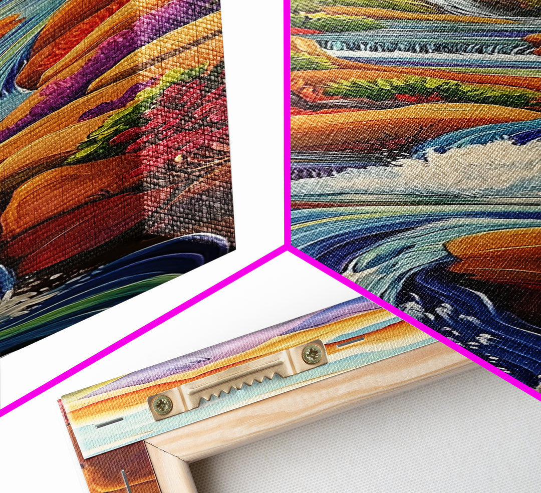 Autumn Waterfall, Mountain, River — Canvas Print of fall mountain river scene, great for Rustic Cabin Decor or Autumn Living Room Wall Art