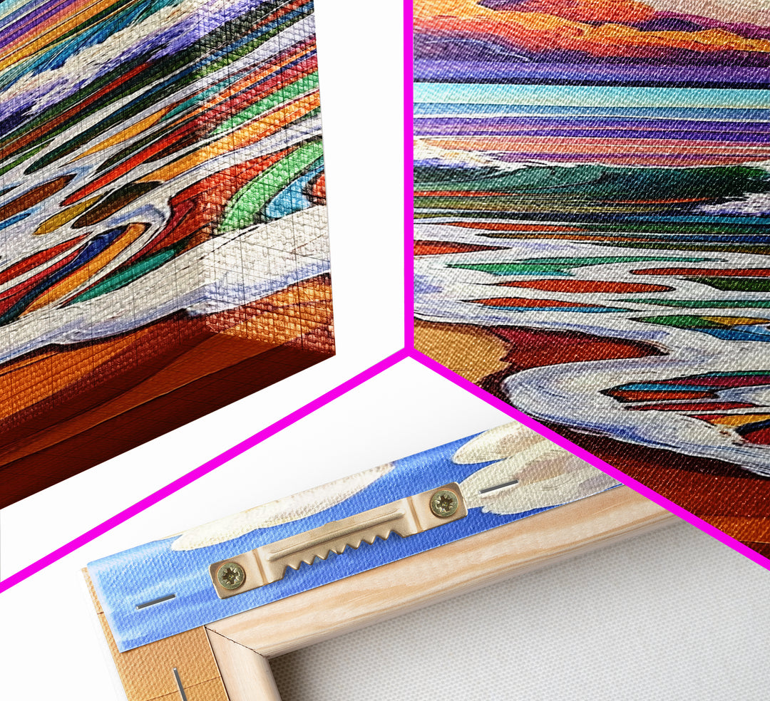 Beach Wave, Necklace, Shore — Canvas Print of whimsical wave reaching jewelry on sand, perfect Boho Bathroom Wall Art or Beach Lover's Gift Decor