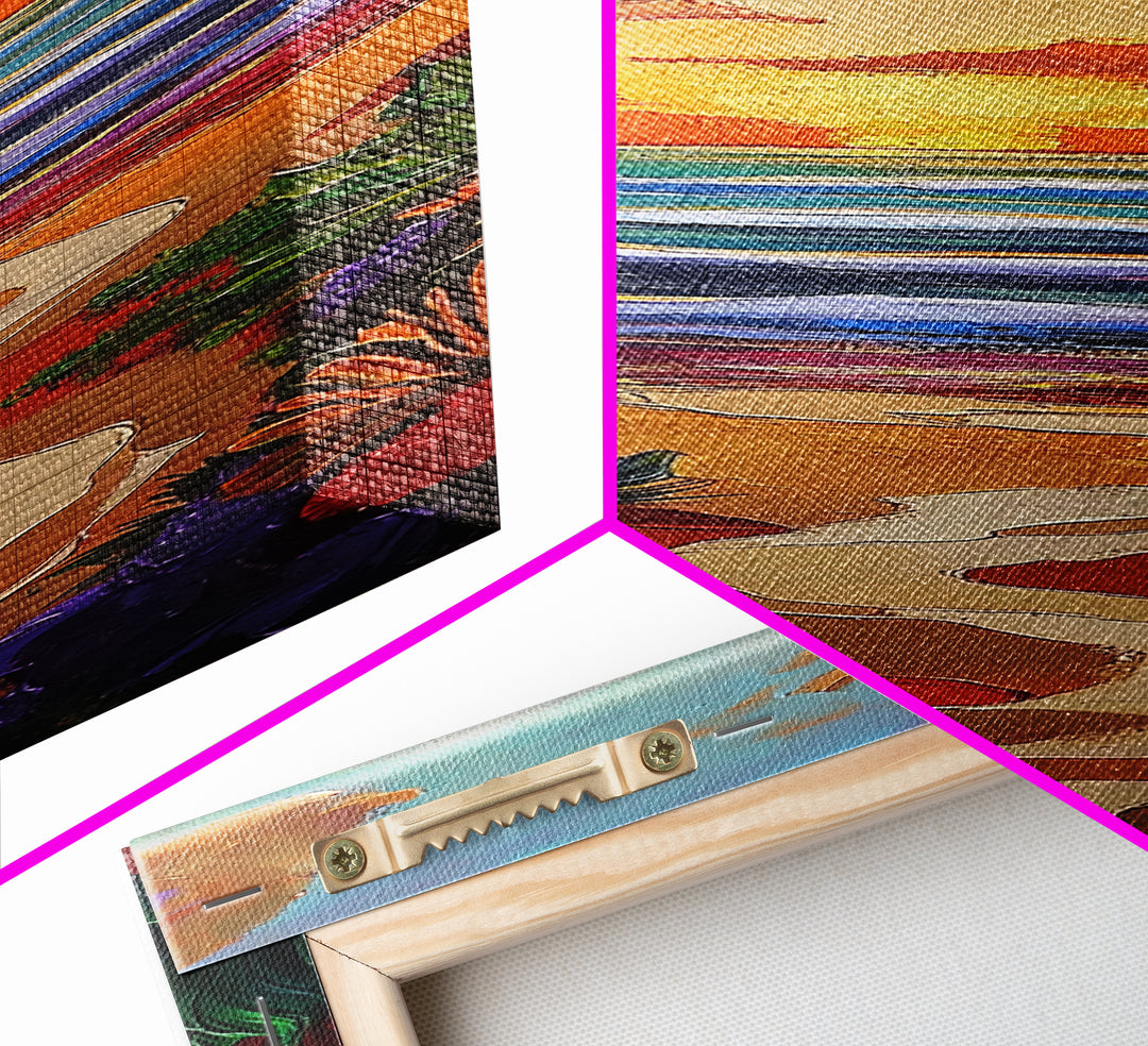 Path Beach, Sunset, Tropical Canvas Print scenic path to ocean wall decor, vibrant beach sunset artwork, tropical boho art, entryway art