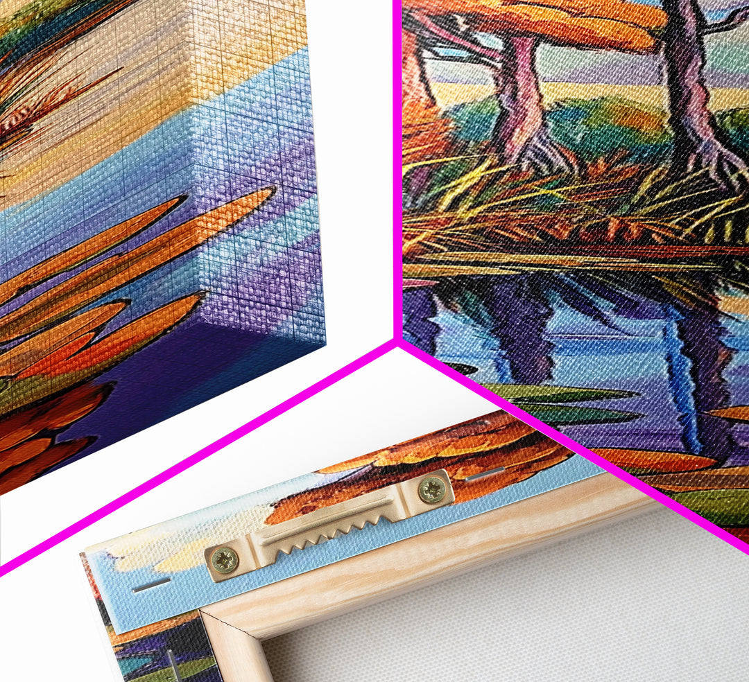 Autumn Trees, Pond, Framed Canvas Print, Fall Landscape Wall Art, Rustic Home Decor, Nature Lover Gift, Living Room Woodland Scene