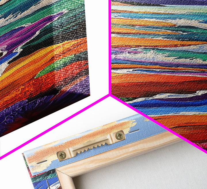 Coastal Waves, Flowers Landscape, Framed Canvas Print, Coastal wall art, beach landscape decor, boho style, bathroom or hallway art