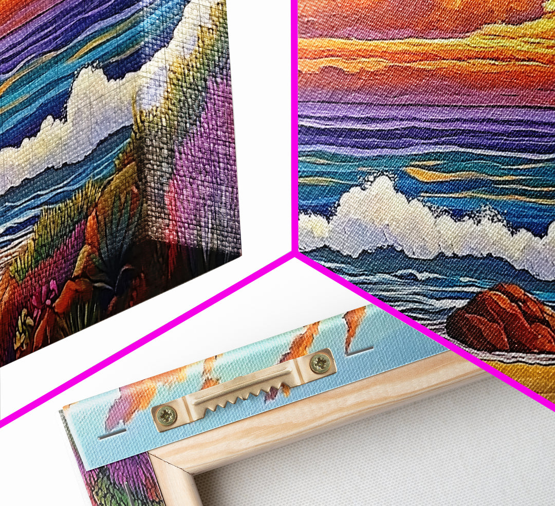 Beach Sunset, Waves, Pastel, Canvas Print, Seaside Landscape Art, Coastal Home Wall Decor, Serene Living Room Accent