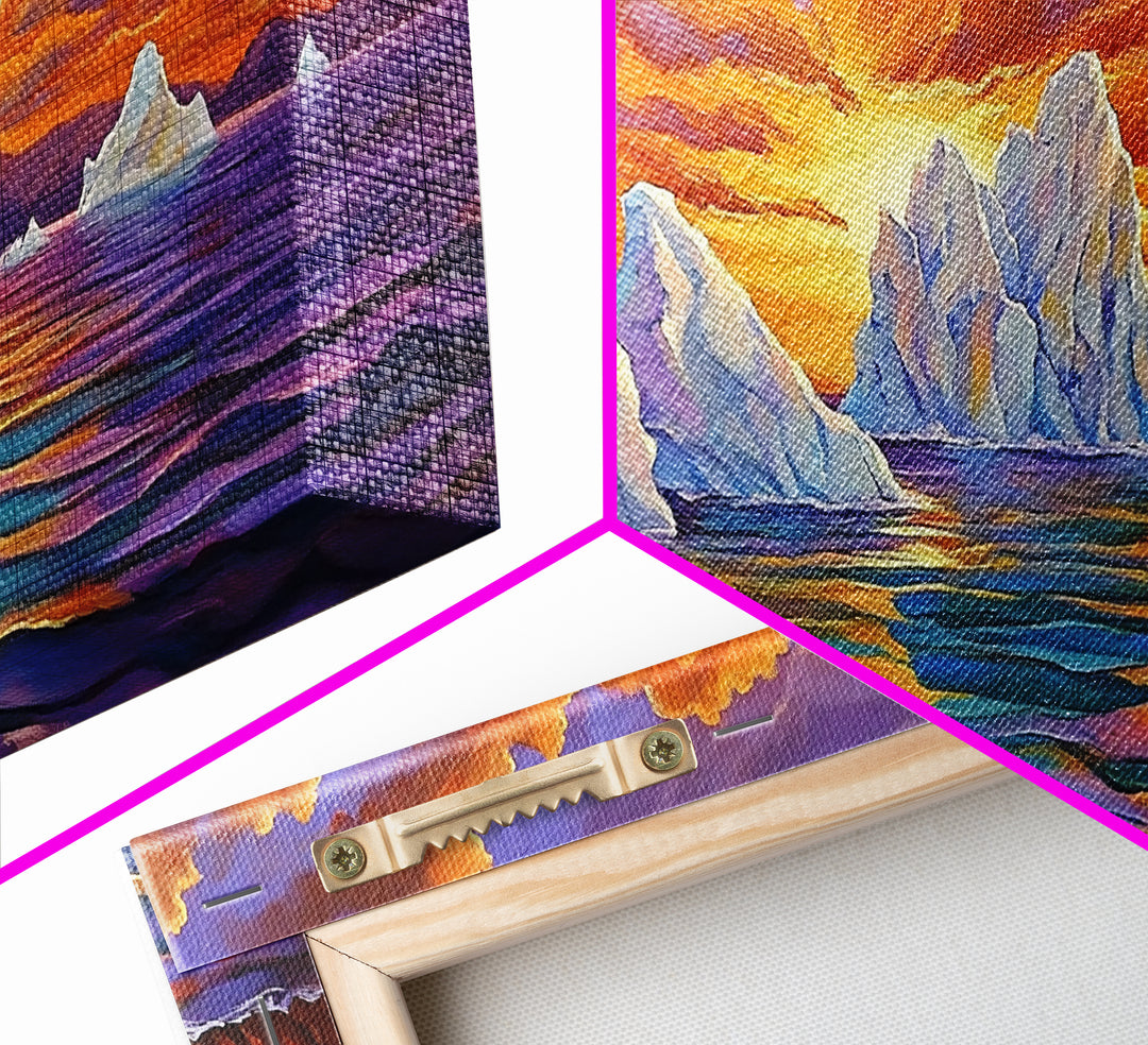 Iceberg Ocean, Sunset, Arctic, Canvas Print, Nature Wall Art, Vibrant Seascape Painting, Winter Decor Accent, Living Room Display