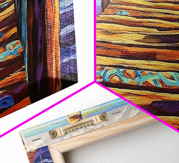 Dock View, Ocean, Coastal Path, Framed Canvas Print, Vibrant pier artwork ideal Beach House Wall Art or Nautical Entryway Decor