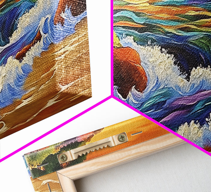 Coastal Stream, Sunset Shore, Nature Escape, Canvas Print, Tropical Landscape Wall Art, Vibrant Living Room or Office Decor