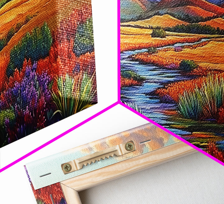 Autumn River, Golden Fields, Mountain View, Canvas Print, Fall Landscape Wall Art, Rustic Living Room Art, Seasonal Entryway Decor