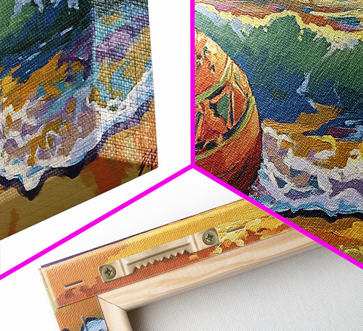 Buoy Shoreline, Sunset, Surf, Sunset Ocean Buoy Canvas Print, Coastal Wall Art, Nautical Theme Living Room, Bold Beach House Fall Decor