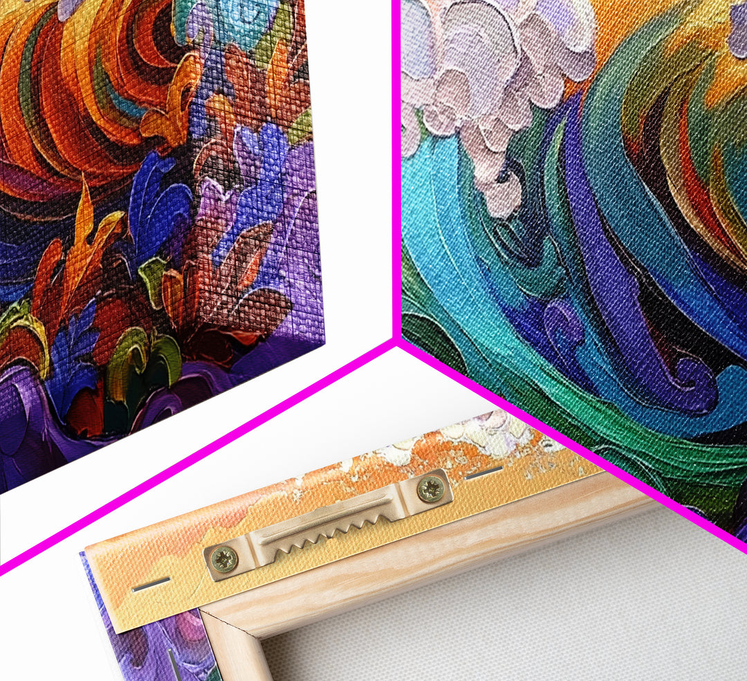 Bold Waves, Abstract, Ocean, Canvas Print, vibrant ocean wave art, abstract palette knife style, beach home décor, kitchen wall art