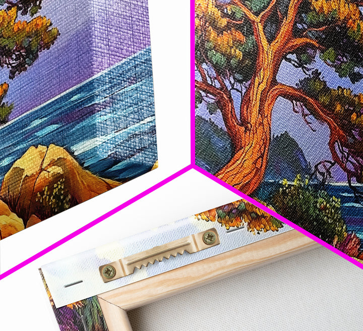 Coastal Tree, Sunset, Ocean, Vibrant tree coastal scene, Canvas Print, Fall Decor, Nature Art, Living Room Wall Art, Earthy Tones