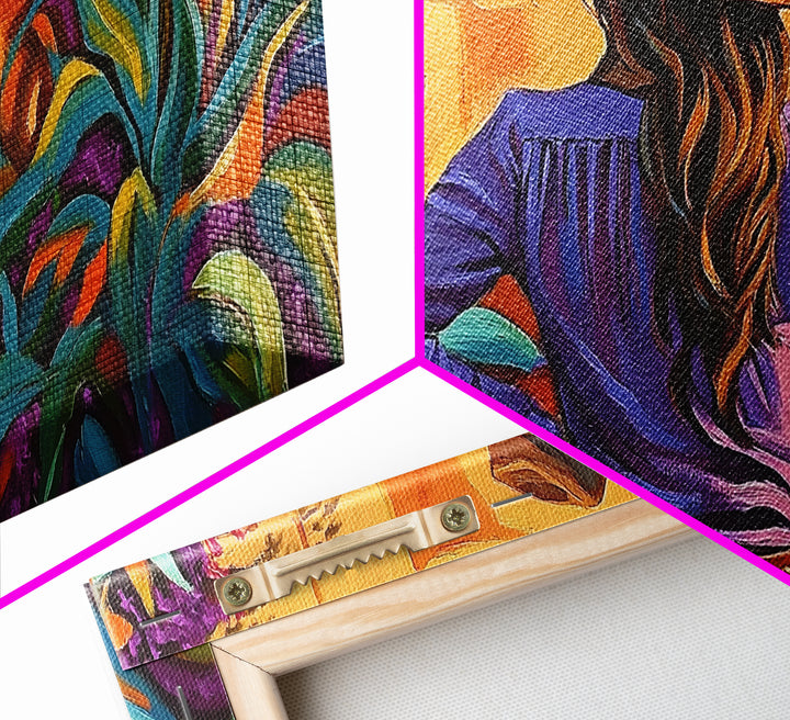 Cowgirl Desert, Vibes, Art, Framed Canvas Print, Western woman cactus wall art, rustic country home decor, southwestern living room