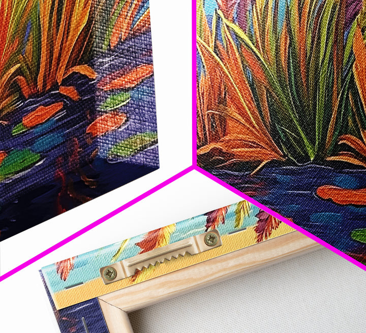 Autumn Lakeside, Grasses, Art, Framed Canvas Print, Fall coastal reed painting, rustic harvest decor, nature print, living room wall