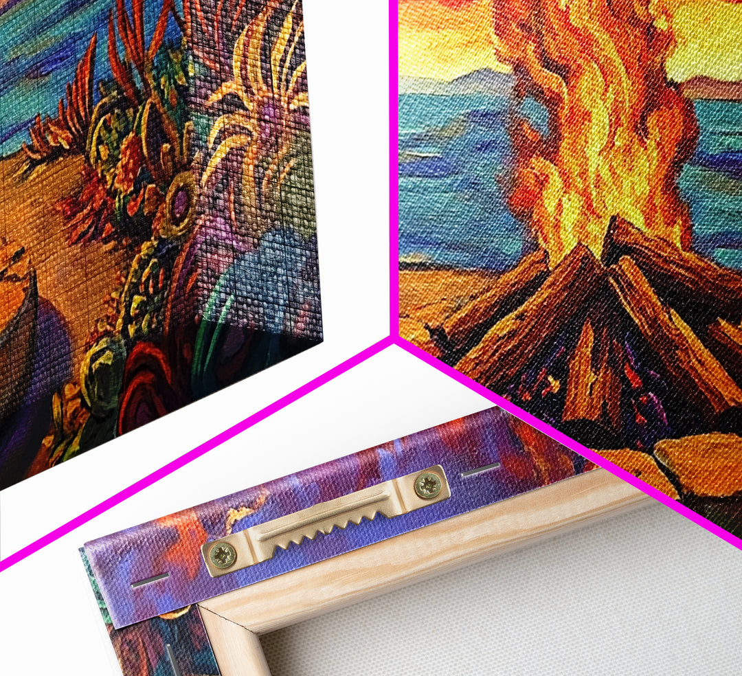 Campfire Desert, Sunset, Fiery Skies, bold landscape Canvas Print, autumn outdoor art, cozy rustic living room wall décor