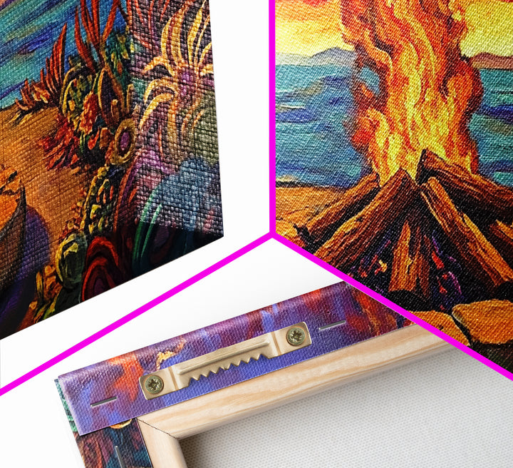 Campfire Desert, Sunset, Fiery Skies, bold landscape Canvas Print, autumn outdoor art, cozy rustic living room wall décor