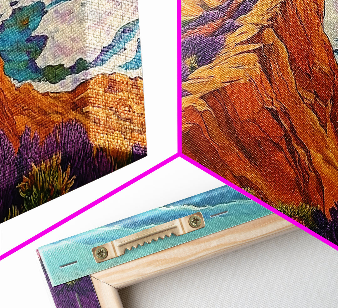 Cliff Flowers, Ocean Horizon, Framed Canvas Print, bold floral bluff, coastline scene, vibrant scenic Kitchen Wall Art, boho decor