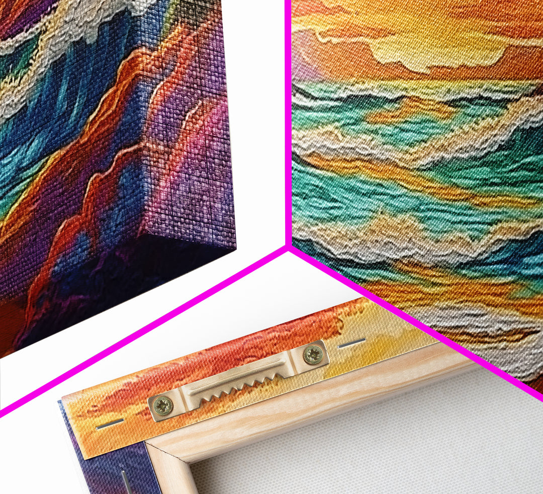 Coastal Sunset, Crashing, Waves, Canvas Print bold seascape painting Living Room Wall Art tropical ocean wall decor beach house style