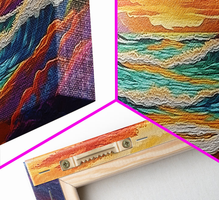 Coastal Sunset, Crashing, Waves, Canvas Print bold seascape painting Living Room Wall Art tropical ocean wall decor beach house style