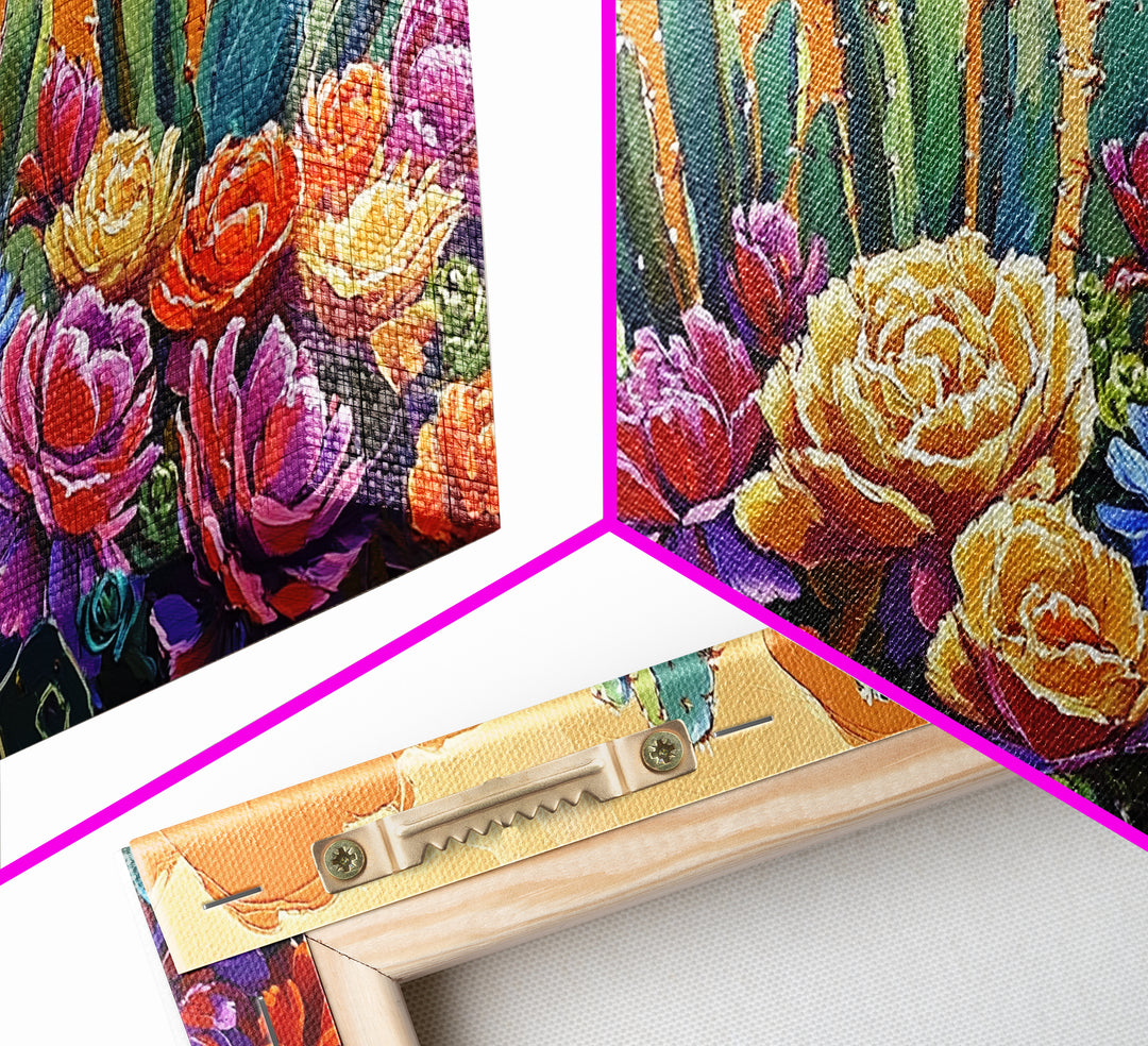 Cactus Flower, Bloom, Garden, Framed Canvas Print desert botanical artwork Kitchen Wall Art boho floral art vibrant home accent