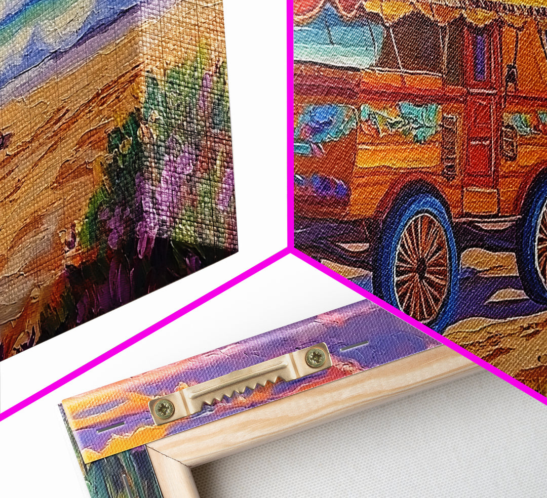 Beach Wagon, Sunset, Nostalgia, Canvas Print vintage coastal travel art Living Room Wall Art boho beach scene summer home vibe