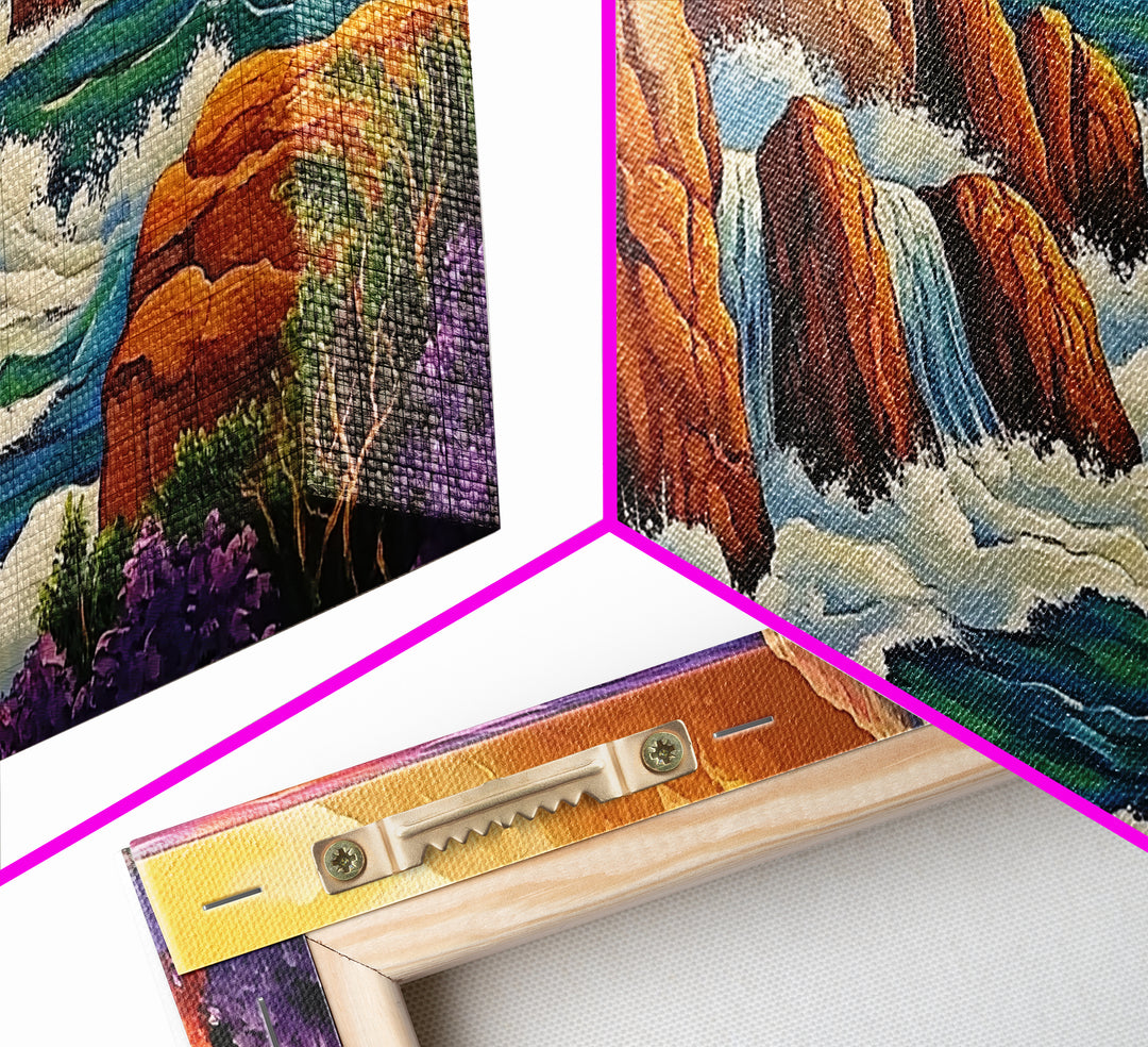 Rocks Waves, Sea, Energy, Dramatic cliff seascape Canvas Print, living room wall art, bold ocean decor, coastal energy painting