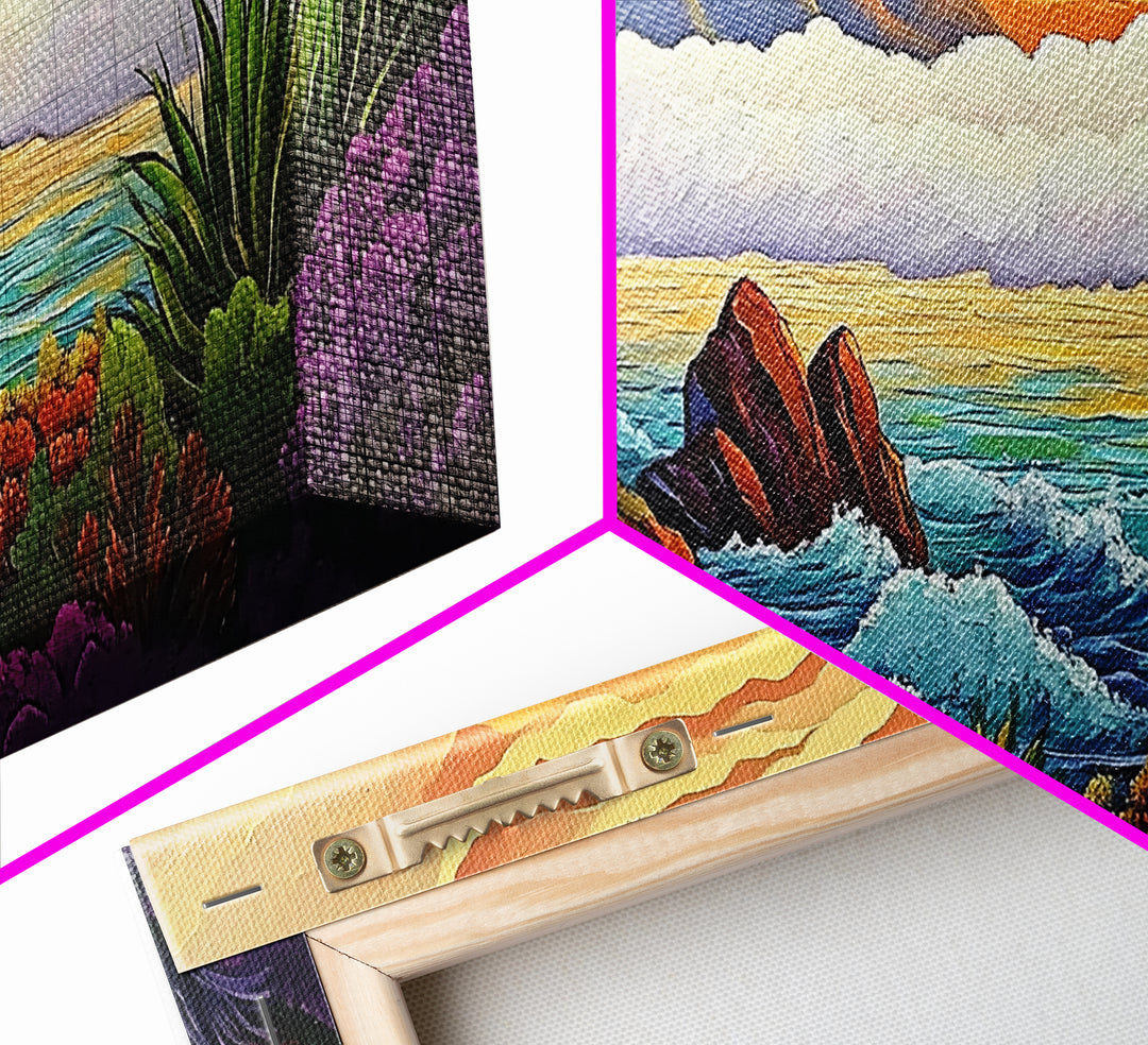 Ocean Sunset, Hills, Tropical, Serene beach Canvas Print, tropical landscape wall art, calming sunset painting, living room boho decor