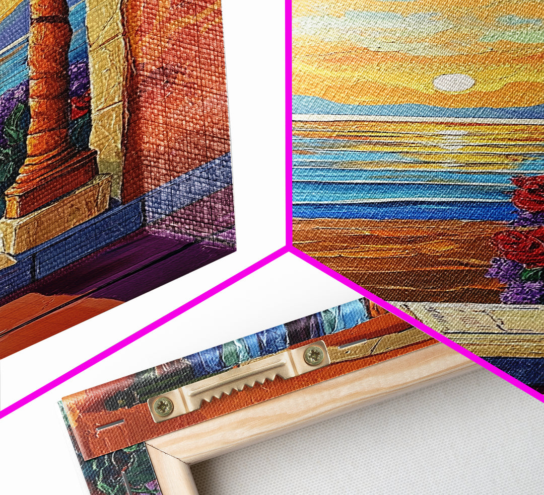 Doorway Sunset, Ocean, Romance, Canvas Print, Mediterranean seascape art, boho romantic wall decor, warm tones, Bedroom or Dining Room