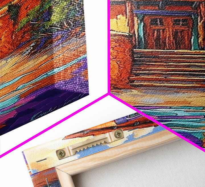 Adobe Desert, House, Framed Canvas Print, Rustic Southwest Wall Art, Earth Tone Adobe Home Decor, Boho Fall Art, Entryway Statement Piece