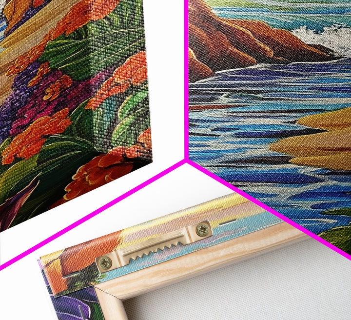 Cliff Ocean, Sunset, Framed Canvas Print, Bold Coastal Canyon Wall Art, Vibrant Nature Decor, Boho Landscape Style, Bedroom Wall Art