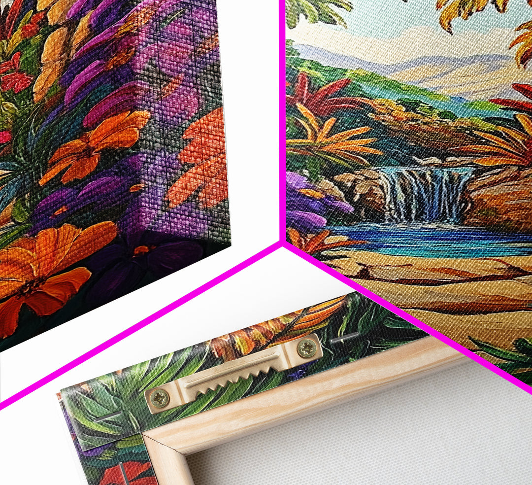 Archway Jungle, Waterfall, Framed Canvas Print, Exotic Tropical Wall Art, Bold Jungle Landscape Decor, Entryway art, Bathroom Wall Art