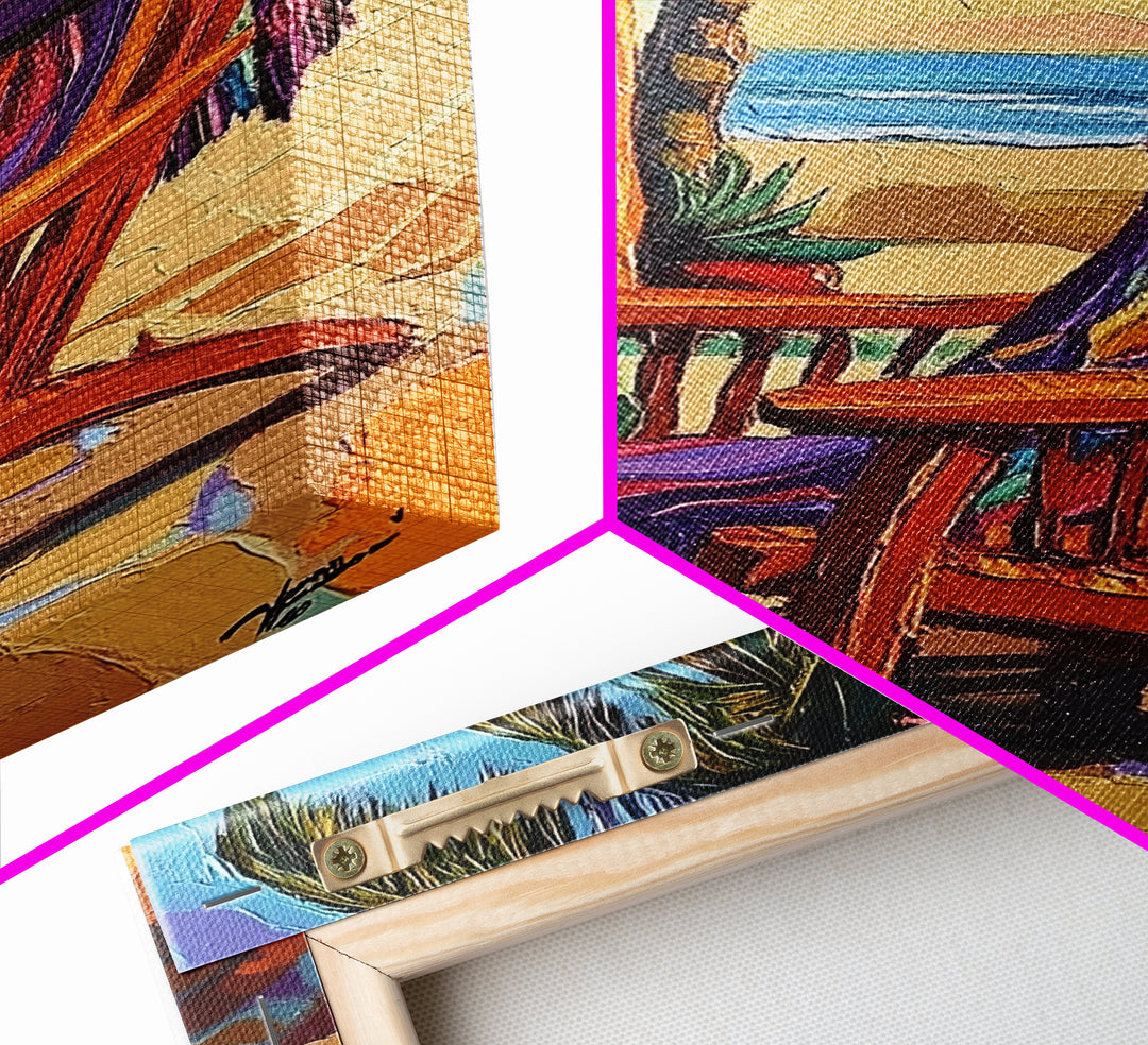 Chair Blanket, Breeze, Shore, Canvas Print, beach chair art, coastal boho decor, sunny retreat wall art, tropical relaxation, porch vibes