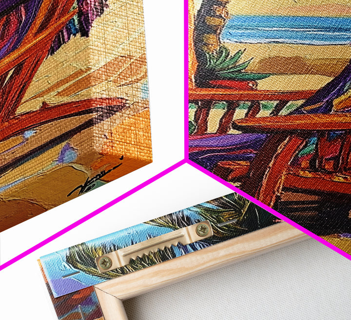 Chair Blanket, Breeze, Shore, Canvas Print, beach chair art, coastal boho decor, sunny retreat wall art, tropical relaxation, porch vibes