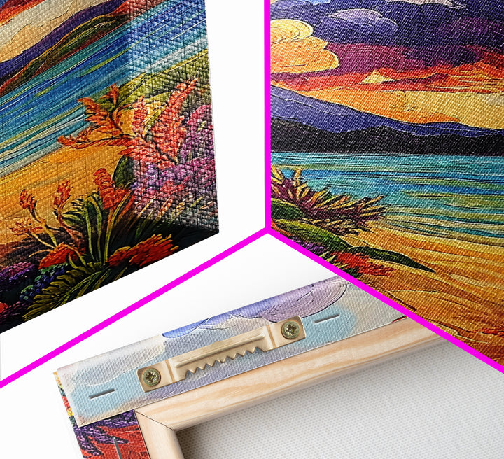 Clouds Sunset, Beach, Scenic Canvas Print, Colorful Coastal Wall Art, Vibrant Nature Landscape, Fall Living Room Art Piece