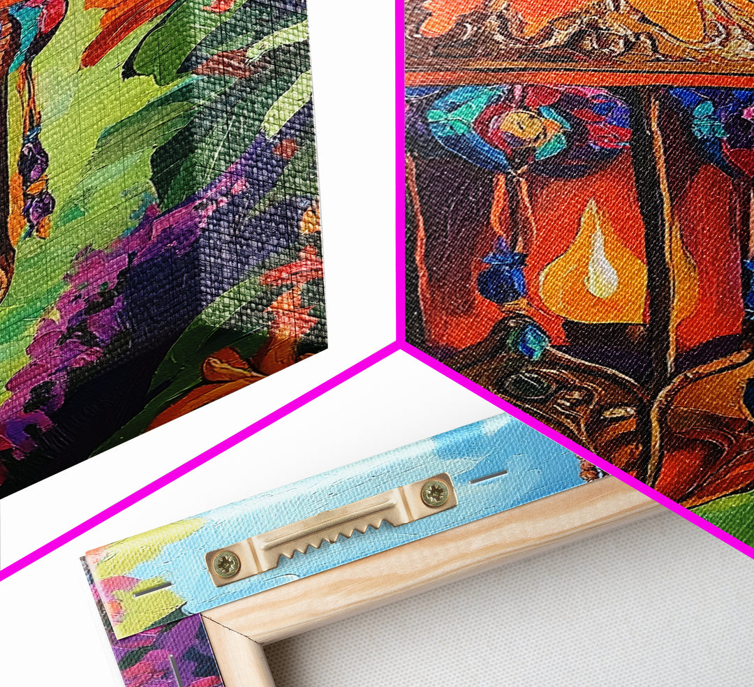 Boho Lantern, Glow, Garden, Framed Canvas Print, Moroccan Lantern Art, Boho Wall Decor, Eclectic Lighting Artwork, Patio Living Room Art