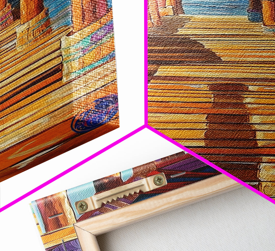 Dock Ocean, Pier, Sunset, Framed Canvas Print, Nautical Coastal Wall Art, Beach House Entryway Decor, Rustic Seaside Living Room