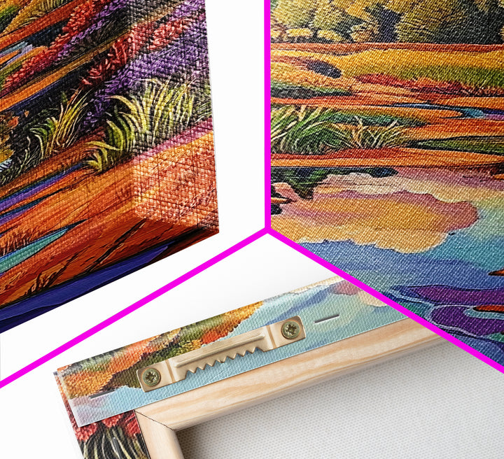 Autumn Trees, Reflection, Canvas Print, Fall forest scene, living room art, nature inspired decor, woodland painting, cozy autumn vibes