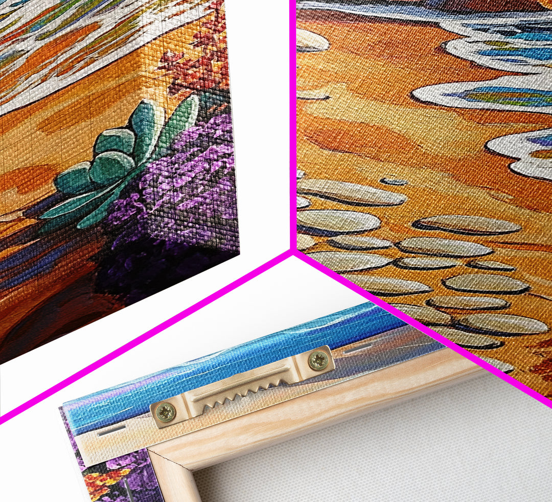 Coastal Path, Beach Steps, Ocean View, Canvas Print, tropical art, relaxing decor, vibrant seascape, Bathroom Wall Art