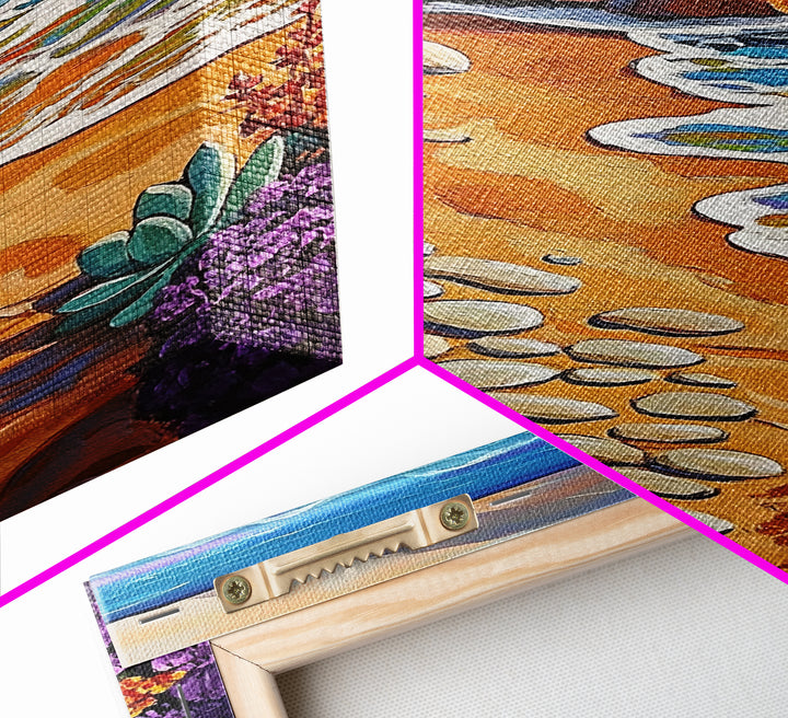 Coastal Path, Beach Steps, Ocean View, Canvas Print, tropical art, relaxing decor, vibrant seascape, Bathroom Wall Art