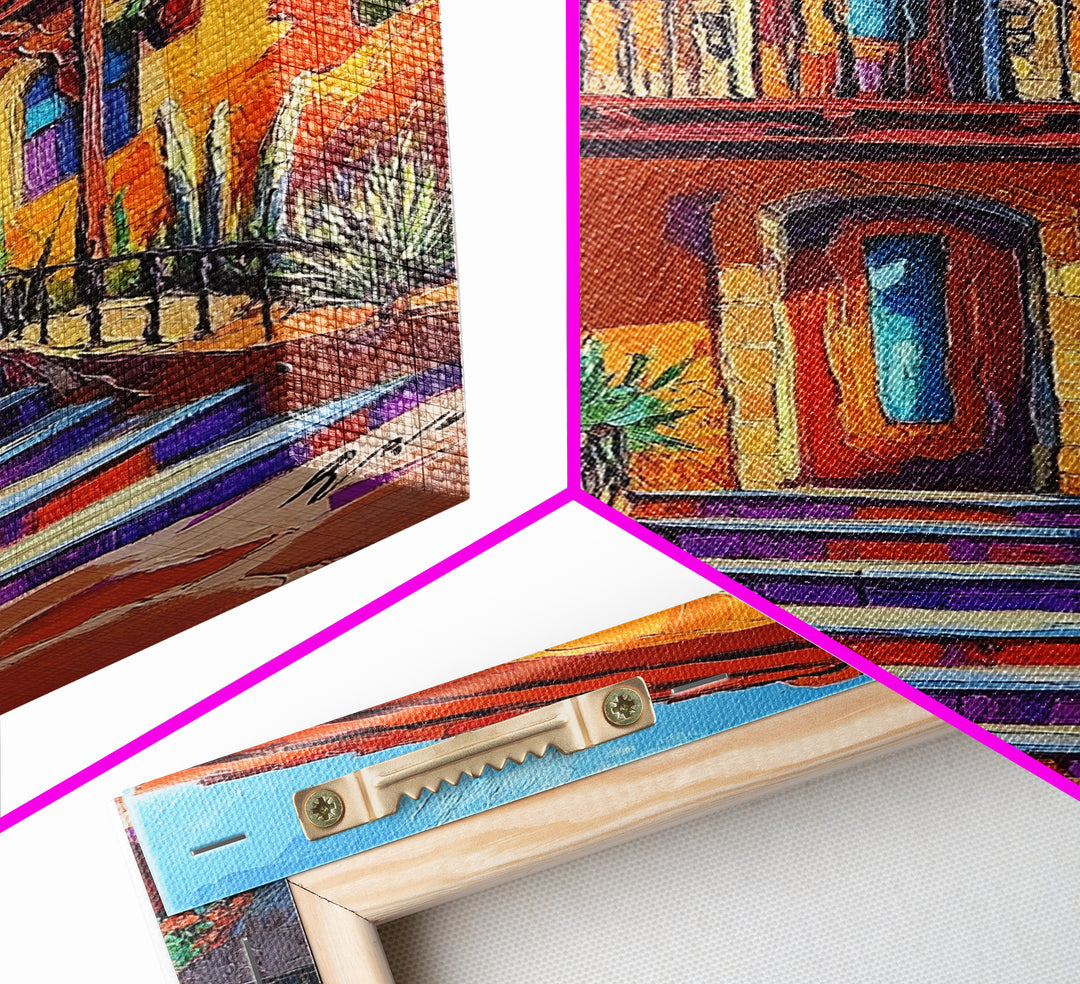 Adobe House, Vibrant Southwest, Fall Architecture Wall Art, Canvas Print, Rustic Staircase Scene, Boho Living Room Decor, Warm Entryway Art