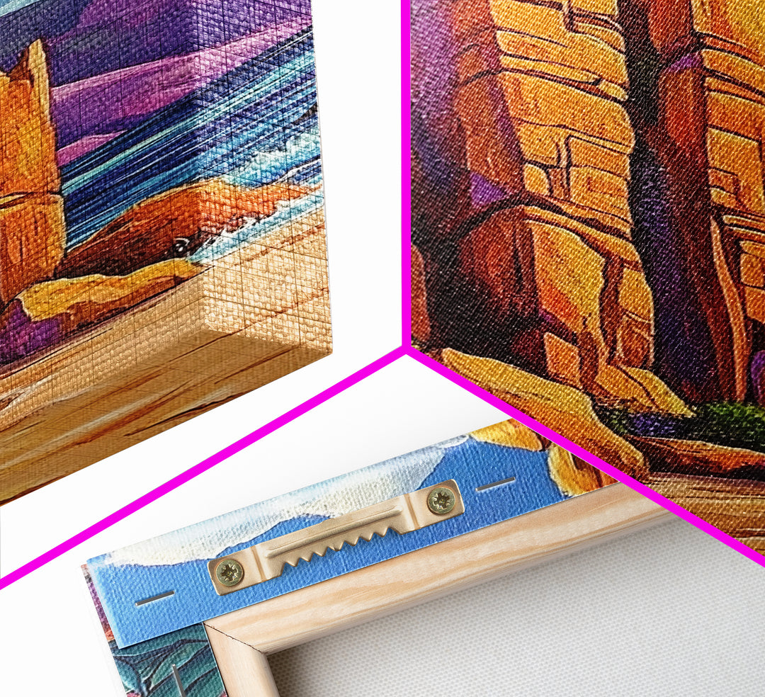 Desert Cliffs and Sea, Coastal Rock Formation, Vibrant Shoreline Scene, Canvas Print, Living Room Wall Art, Bold Nature Painting