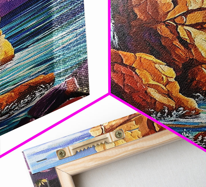 Canyon Waterfall, Ocean Cliffs, Nature Escape, Rugged Landscape, Fall Season Decor, Living Room Wall Art, Framed Canvas Print