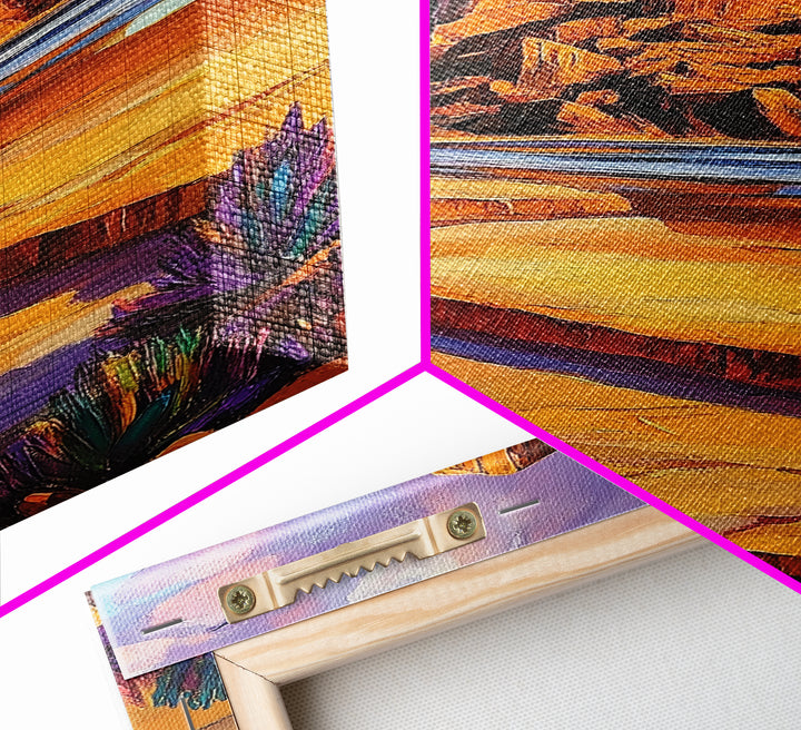 Desert Monolith, Canyon Rock, Purple Sky, Southwest Vibes, Framed Canvas Print, Boho Wall Art, Desert Landscape, Office Wall Decor