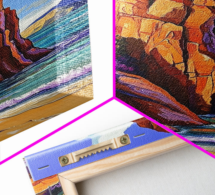 Rocky Spire, Cactus Landscape, Desert Coastline, Nature Escape, Framed Canvas Print, Western Wall Art, Adventure Travel Aesthetic