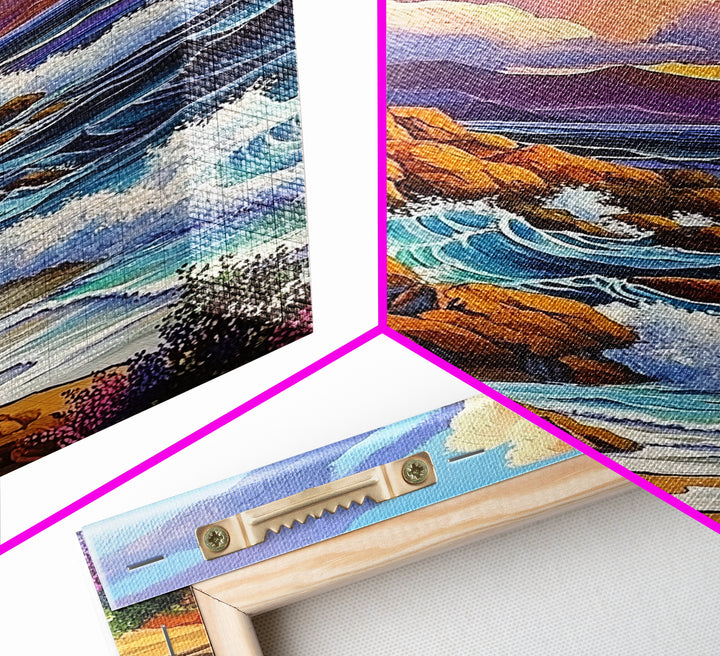 Rocky Beach Landscape, Dramatic Sky Scene, Coastal Ocean View, Canvas Print, Fall Nature Decor, Living Room Wall Art