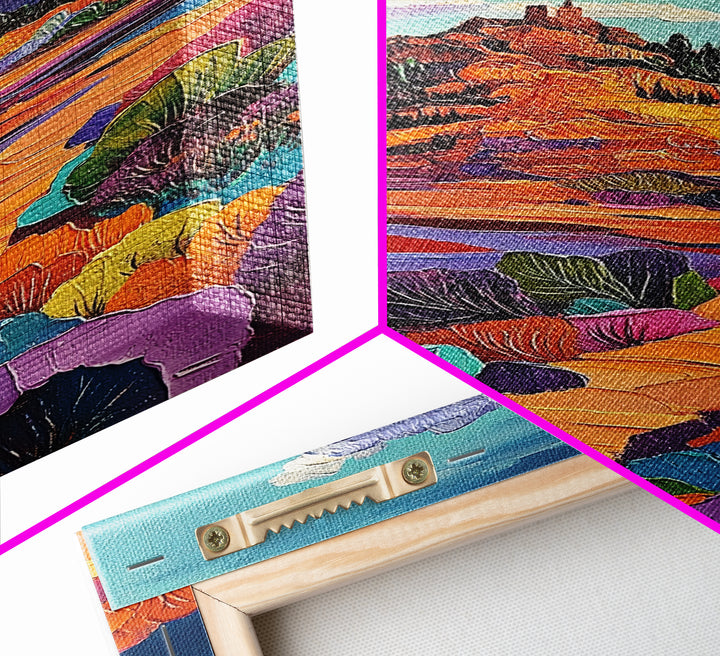 Desert Pathway Painting, Vibrant Mountain Scene, Colorful Earthy Art, Framed Canvas Print, Rustic Hallway Wall Art, Fall Colors